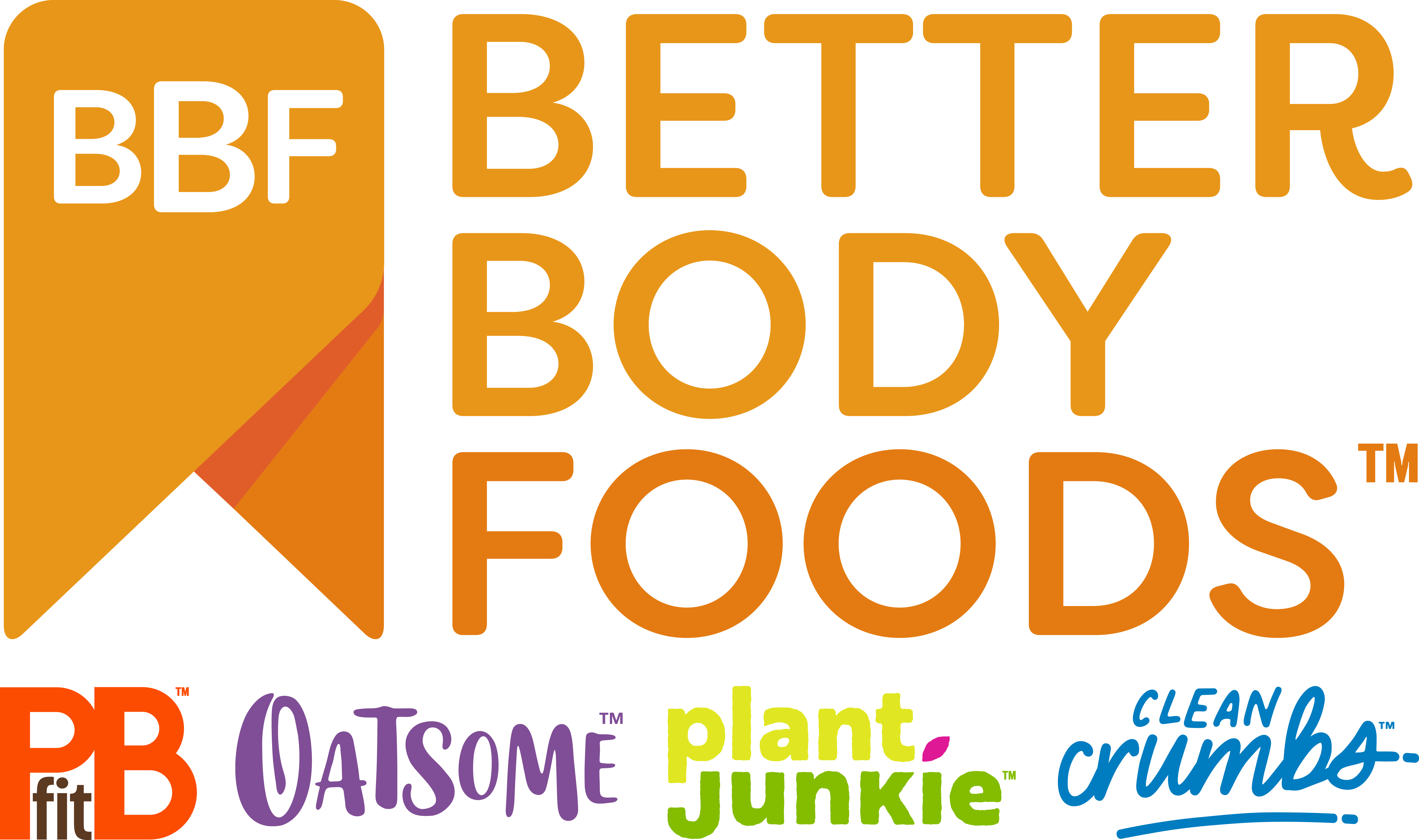 BetterBody Foods, PBfit, Oatsome, Plant Junkie, and Clean Crumbs logos
